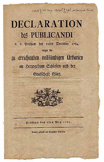 Friedrich II.: Declaration des Publicandi d.d. Potsdam den 12ten December 1784 w