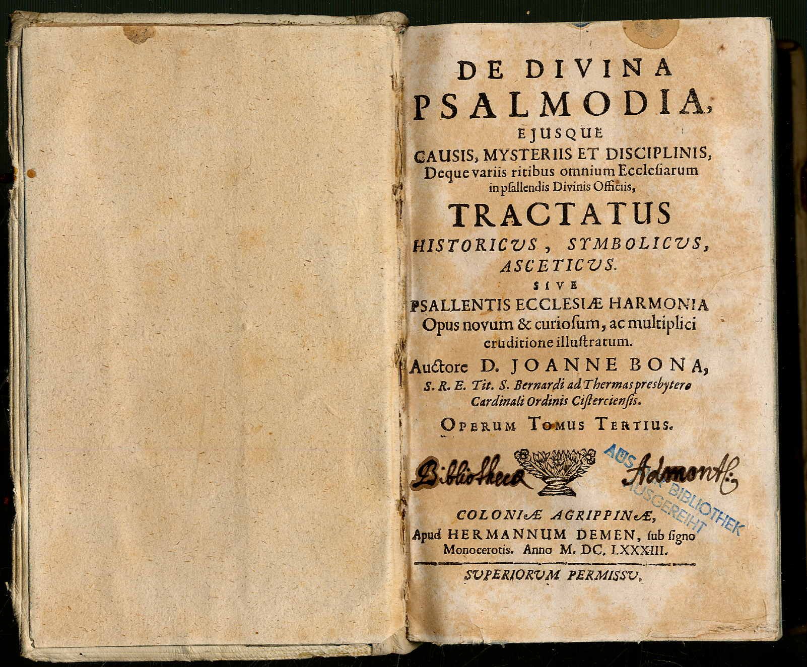 Bona, De divinna psalmodia ejusque causis, mysteriis et disciplinis, deque varii